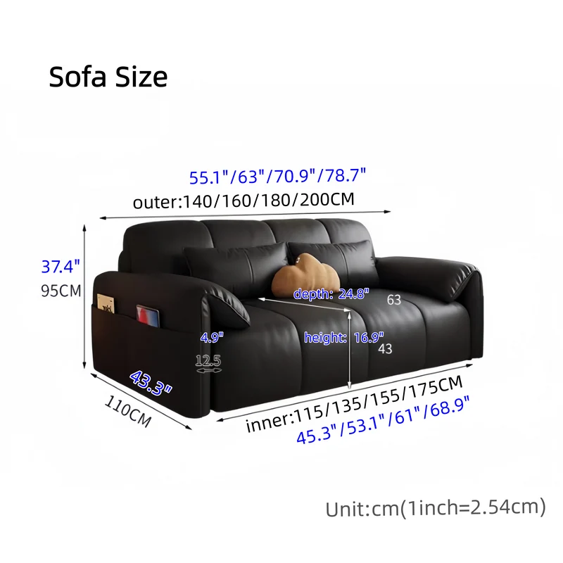 Canapé-lit électrique Leathaire télécommandé avec coussin en latex et tiroir de rangement