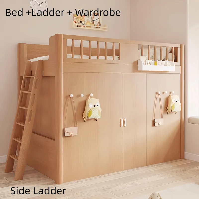 Lit mezzanine tout-en-un gain de place pour enfant avec armoire, bibliothèque et bureau intégrés