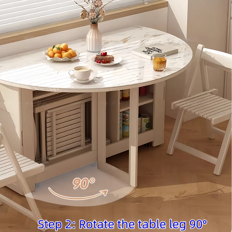 Ensemble table de salle à manger ronde à double abattant avec 4 chaises pliantes