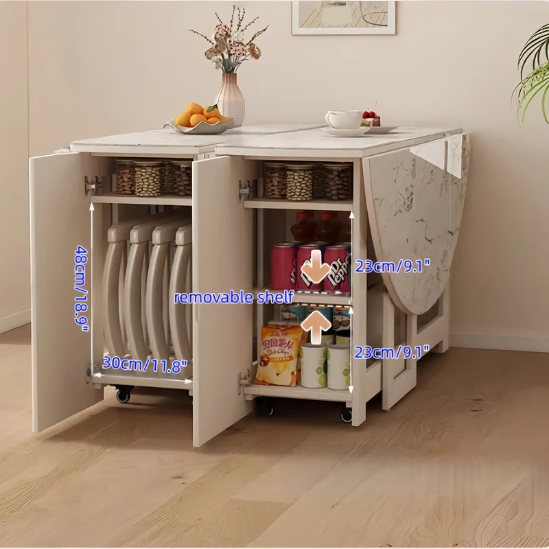 Ensemble table de salle à manger ronde à double abattant avec 4 chaises pliantes