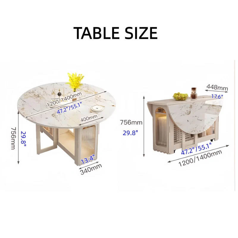 Ensemble table de salle à manger ronde à double abattant avec 4 chaises pliantes