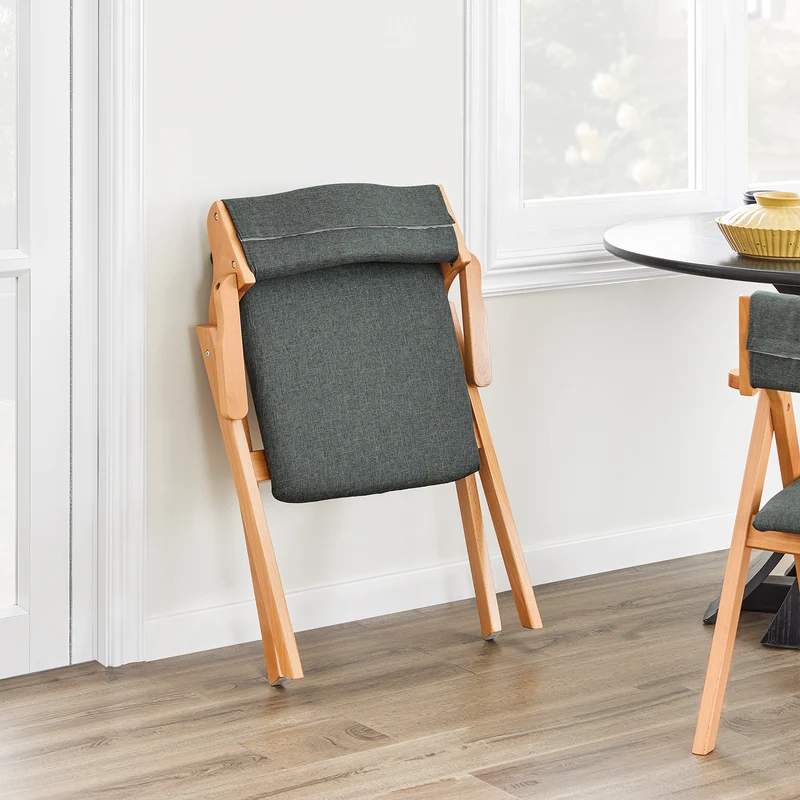 SoBuy FST98-SG Chaise Pliante avec Coussin, Confortable et Gain de Place, Pliable, Design Fonctionnel, Usage Quotidien, Format Pratique – Bois, Gris Foncé