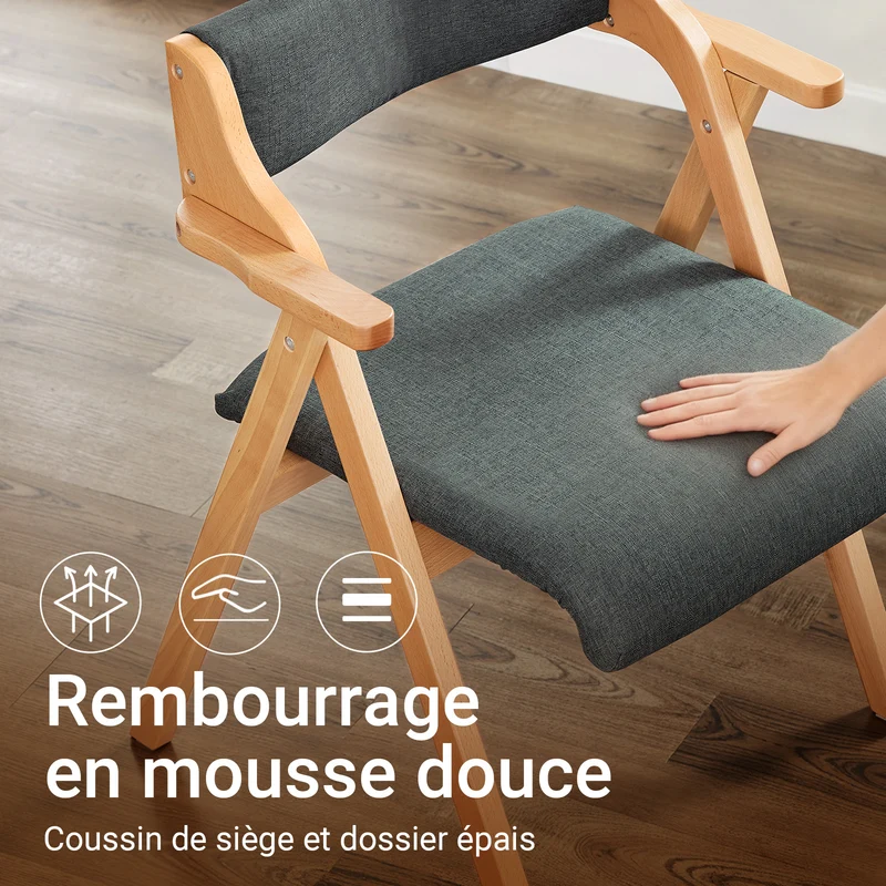 SoBuy FST98-SG Chaise Pliante avec Coussin, Confortable et Gain de Place, Pliable, Design Fonctionnel, Usage Quotidien, Format Pratique – Bois, Gris Foncé