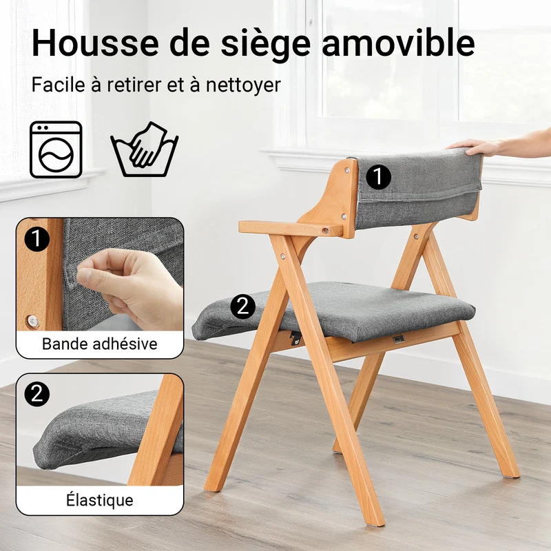 SoBuy FST98-HG Chaise Pliante avec Coussin, Confortable et Gain de Place, Pliable, Design Fonctionnel, Usage Quotidien, Format Pratique, Compact – Bois, Gris