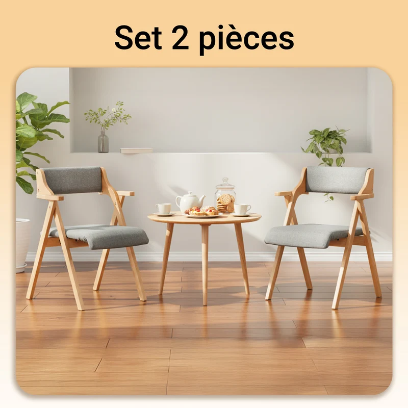 SoBuy FST98-HGx2 Lot de 2 Chaises Pliantes en Bois de Hêtre avec Coussin Déhoussable, Charge 150 kg – Chaises Salle à Manger, Cuisine et Salon, Gris