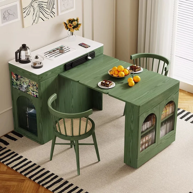 Îlot de cuisine rétro nordique avec table à manger extensible