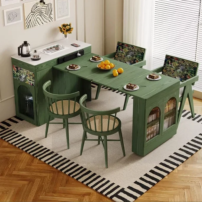 Îlot de cuisine rétro nordique avec table à manger extensible
