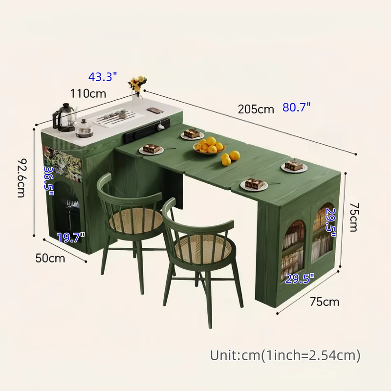 Îlot de cuisine rétro nordique avec table à manger extensible