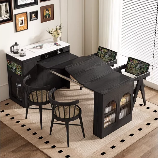 Îlot de cuisine rétro nordique avec table à manger extensible
