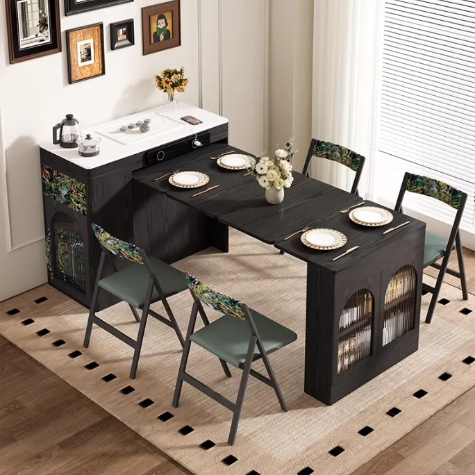 Îlot de cuisine rétro nordique avec table à manger extensible