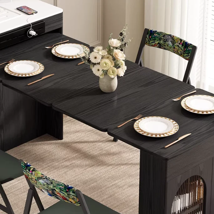 Îlot de cuisine rétro nordique avec table à manger extensible