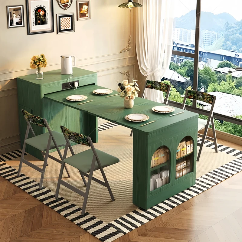 Îlot de cuisine rétro nordique avec table à manger extensible
