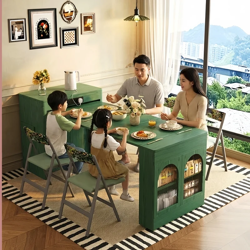 Îlot de cuisine rétro nordique avec table à manger extensible