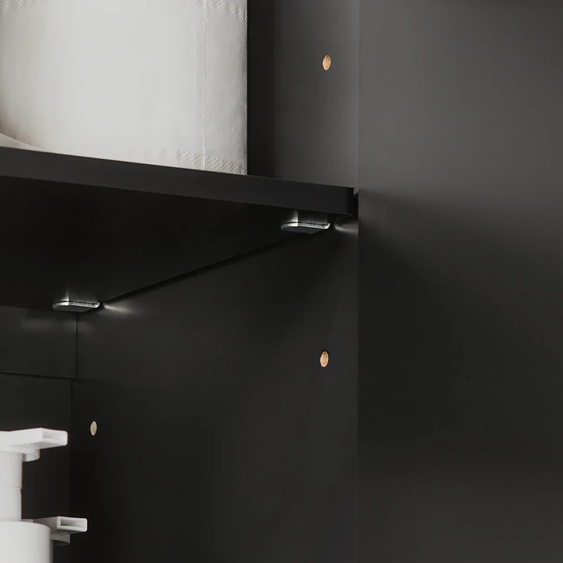 sebuyfr.comG231-L-SCH Meuble Haut Suspendu Noir 90 cm avec 3 Portes et Étagère Réglable – MDF E1, Charge 36 kg, Sangle Anti-Basculement