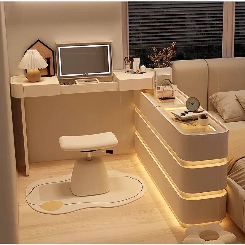 Coiffeuse moderne ultra-mince avec 6 tiroirs et éclairage LED
