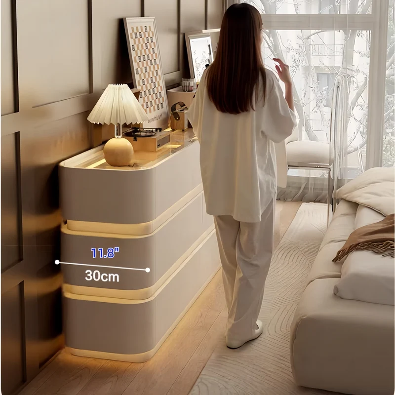 Coiffeuse moderne ultra-mince avec 6 tiroirs et éclairage LED
