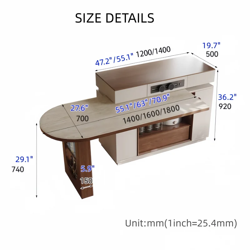 Îlot de cuisine avec table pivotante à 180°