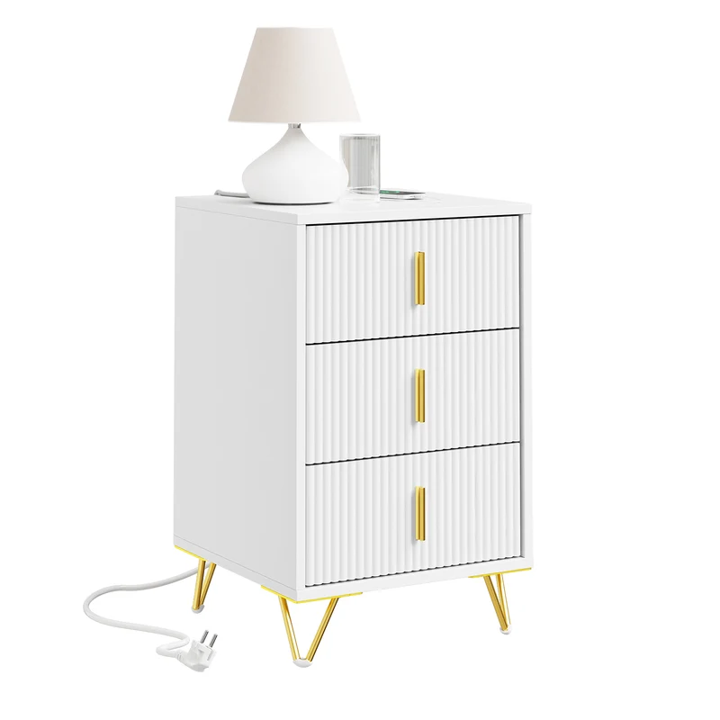 SoBuy FBT115-L-E-W Table de Chevet avec Recharge Intégrée – 2 Prises, USB et USB-C – Blanc