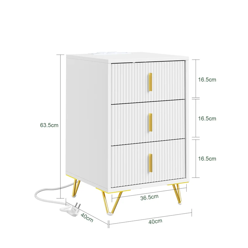 SoBuy FBT115-L-E-W Table de Chevet avec Recharge Intégrée – 2 Prises, USB et USB-C – Blanc