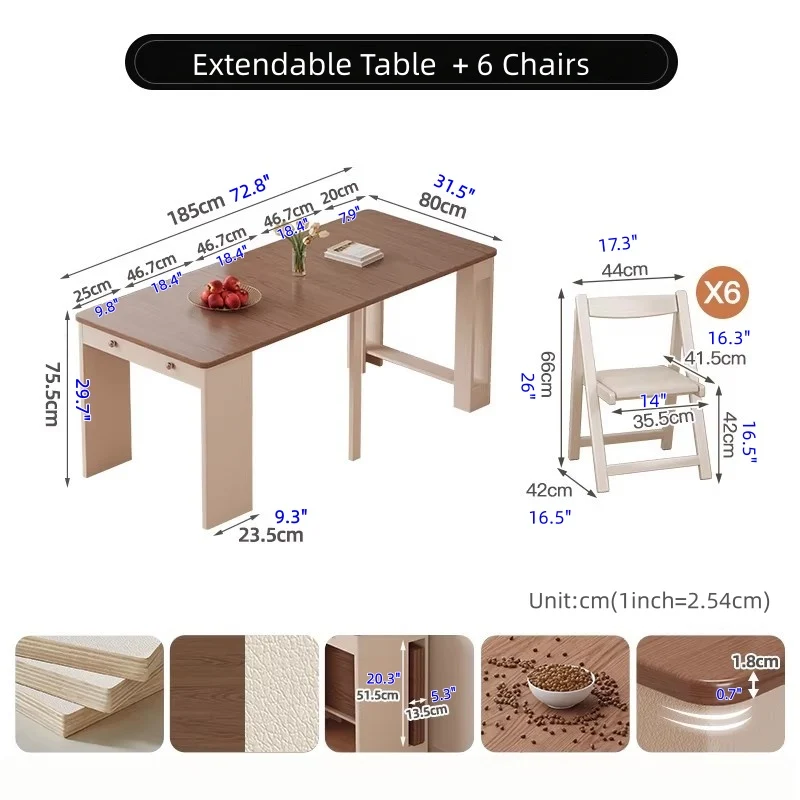 Ensemble table à manger extensible, buffet à roulettes et chaises