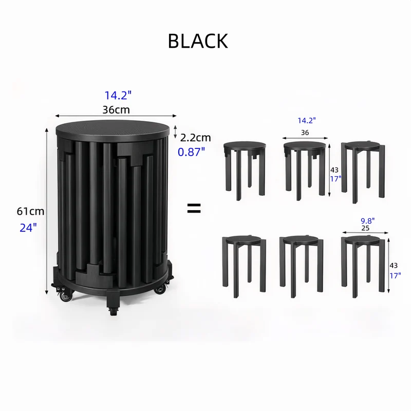 Tabourets empilables 6 en 1 en bois massif