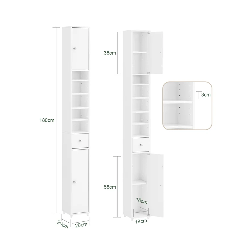 SoBuy BZR34-W Meuble Colonne Armoire Haut de Salle de Bain avec 1 Tiroir, 2 Portes et 5 Compartiments