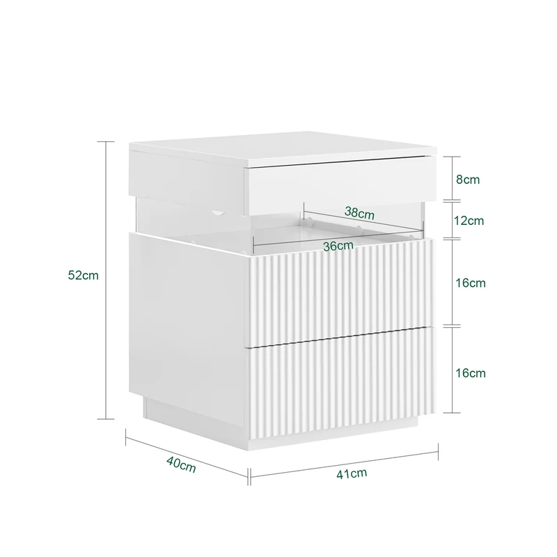 SoBuy FBT167-E-W Table de Chevet avec 3 Tiroirs, 2 Panneaux latéraux en Acrylique et éclairage LED, Design Moderne, Design Fonctionnel – L41×P40×H52 cm, Blanc
