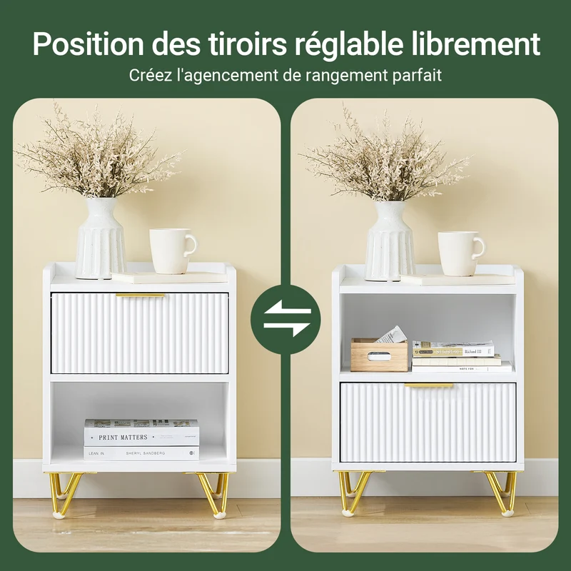 SoBuy FBT169-W Table de Chevet, Table de Nuit avec tiroir et étagère, Table d’appoint Moderne pour Chambre et Salon, Blanc L40 x P40 x H51 cm