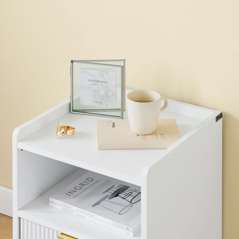 SoBuy FBT169-W Table de Chevet, Table de Nuit avec tiroir et étagère, Table d’appoint Moderne pour Chambre et Salon, Blanc L40 x P40 x H51 cm
