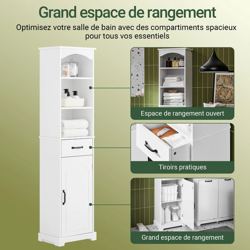 SoBuy BZR206-W Colonne Salle de Bain avec Tiroir et Étagères Réglables, Gain de Place, pour Salle de Bain et WC, Usage Quotidien – L42×P30×H173 cm, Bois, Blanc