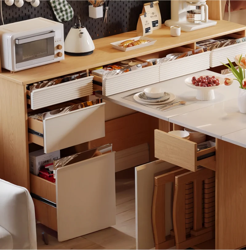 Buffet avec table à manger à double abattant et 4 chaises pliantes