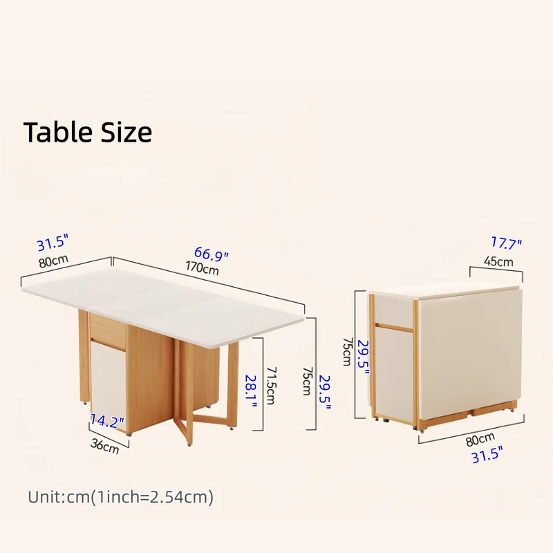 Buffet avec table à manger à double abattant et 4 chaises pliantes