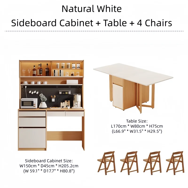 Buffet avec table à manger à double abattant et 4 chaises pliantes