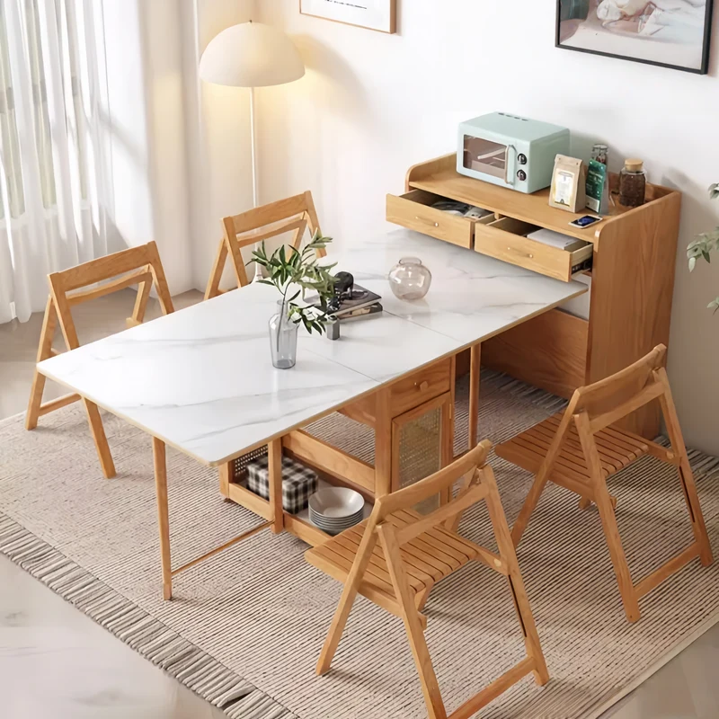 Table de salle à manger à double abattant avec buffet et 4 chaises pliantes