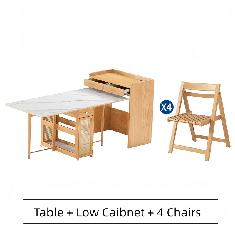 Table de salle à manger à double abattant avec buffet et 4 chaises pliantes