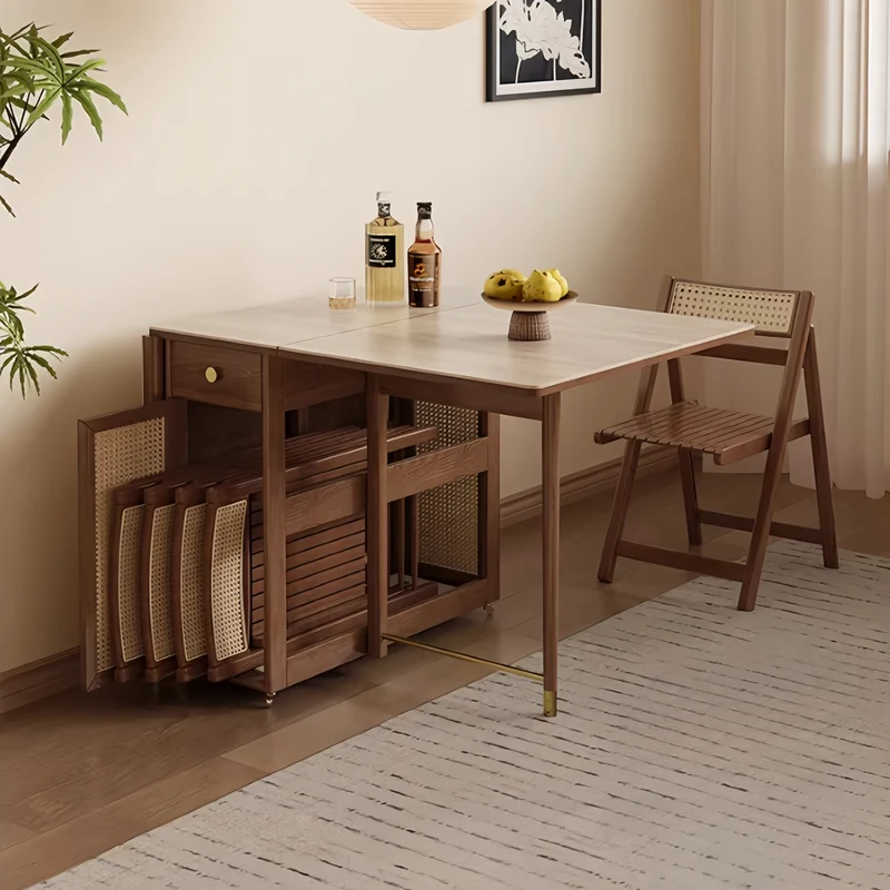 Table de salle à manger à double abattant avec buffet et 4 chaises pliantes