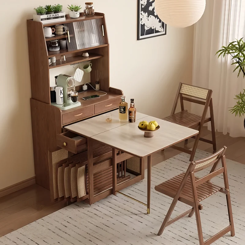 Table de salle à manger à double abattant avec buffet et 4 chaises pliantes