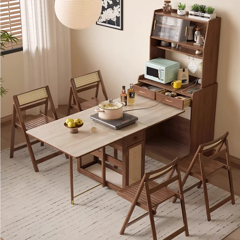 Table de salle à manger à double abattant avec buffet et 4 chaises pliantes