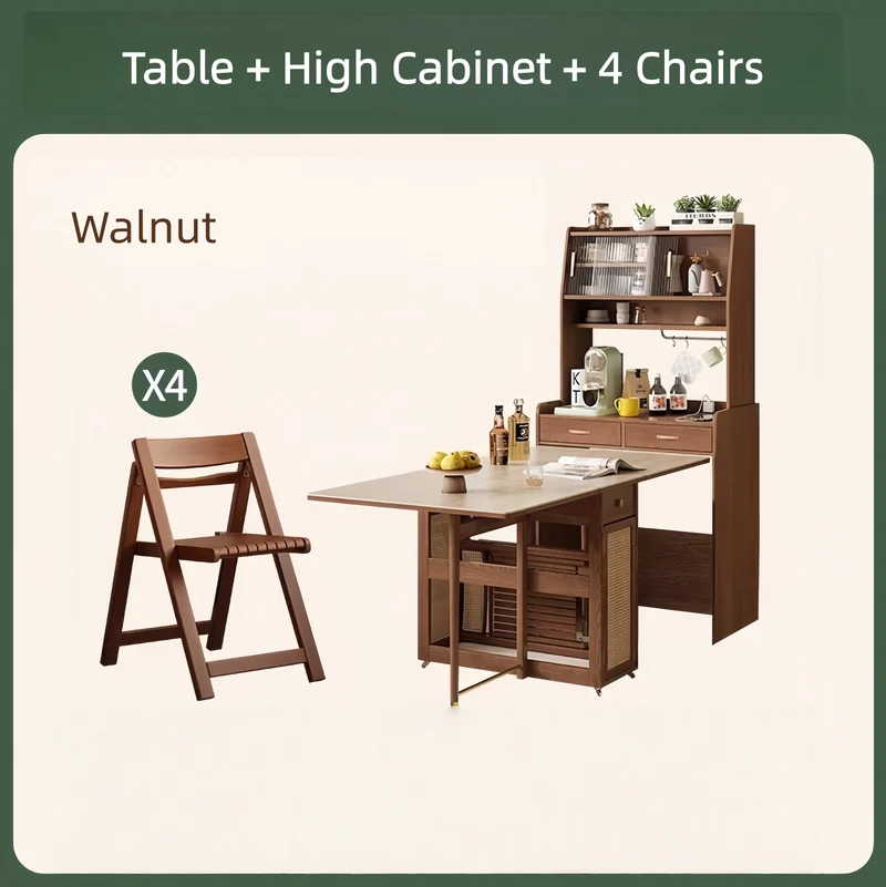 Table de salle à manger à double abattant avec buffet et 4 chaises pliantes
