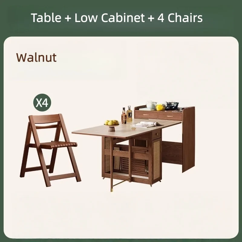 Table de salle à manger à double abattant avec buffet et 4 chaises pliantes