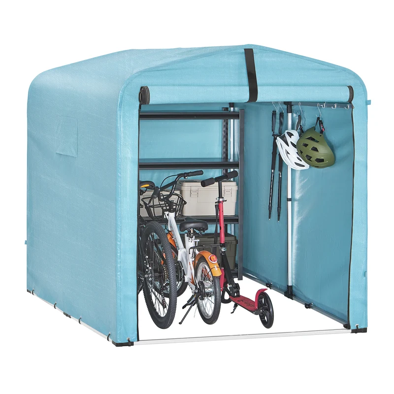 SoBuy KLS11-L-BL Abri de Jardin Imperméable avec Crochets, pour Vélo, Moto et Outils, Résistant à l’Humidité, Rangement Optimisé – L159×P219×H165 cm, Bleu Clair