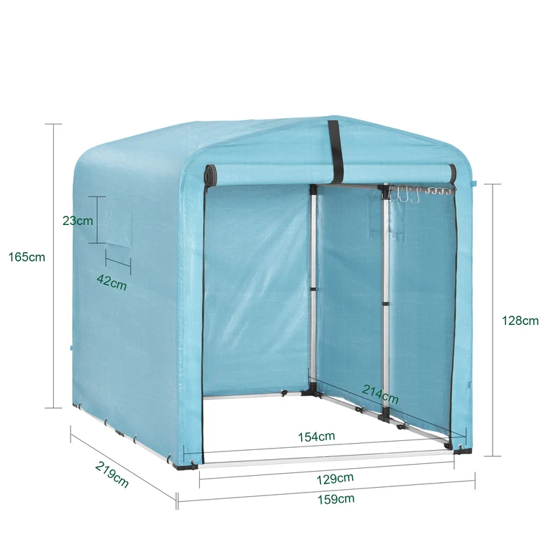 SoBuy KLS11-L-BL Abri de Jardin Imperméable avec Crochets, pour Vélo, Moto et Outils, Résistant à l’Humidité, Rangement Optimisé – L159×P219×H165 cm, Bleu Clair