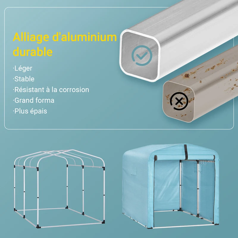 SoBuy KLS11-L-BL Abri de Jardin Imperméable avec Crochets, pour Vélo, Moto et Outils, Résistant à l’Humidité, Rangement Optimisé – L159×P219×H165 cm, Bleu Clair