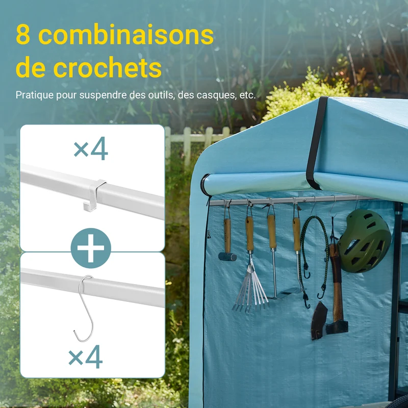 SoBuy KLS11-L-BL Abri de Jardin Imperméable avec Crochets, pour Vélo, Moto et Outils, Résistant à l’Humidité, Rangement Optimisé – L159×P219×H165 cm, Bleu Clair