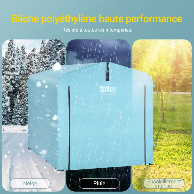 SoBuy KLS11-L-BL Abri de Jardin Imperméable avec Crochets, pour Vélo, Moto et Outils, Résistant à l’Humidité, Rangement Optimisé – L159×P219×H165 cm, Bleu Clair