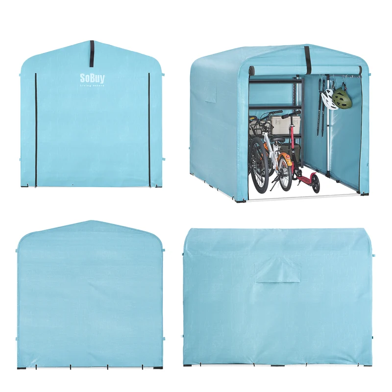 SoBuy KLS11-L-BL Abri de Jardin Imperméable avec Crochets, pour Vélo, Moto et Outils, Résistant à l’Humidité, Rangement Optimisé – L159×P219×H165 cm, Bleu Clair