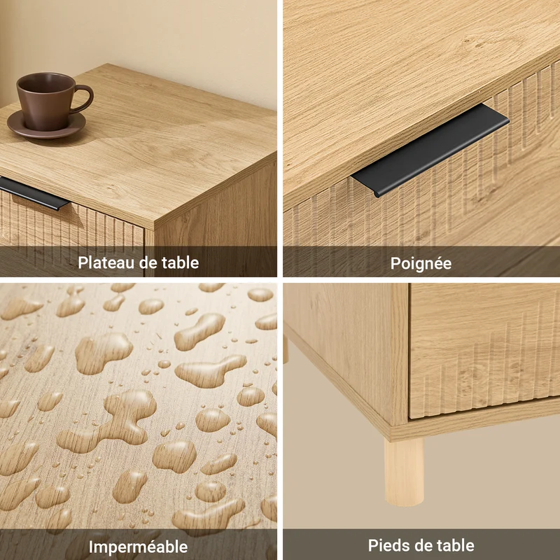 SoBuy FBT166-N Table de Chevet avec 2 tiroirs, Table d'appoint pour Chambre à Coucher ou Salon, Naturelle l 40 x P 42 x H 47 cm