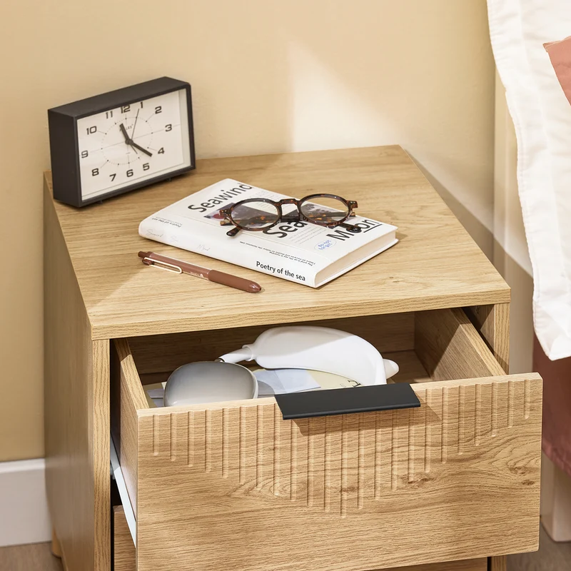 SoBuy FBT166-N Table de Chevet avec 2 tiroirs, Table d'appoint pour Chambre à Coucher ou Salon, Naturelle l 40 x P 42 x H 47 cm