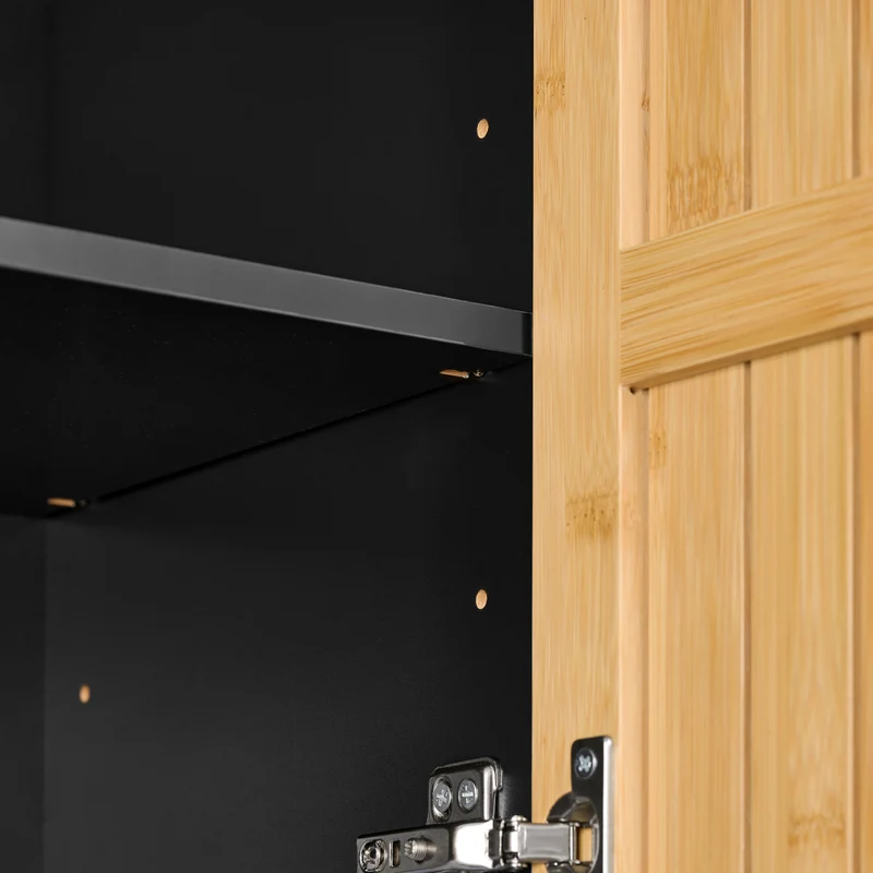 SoBuy BZR203-SCH Meuble Salle de Bain avec Porte Bambou, Gain de Place, Design Moderne, pour Salle de Bain et WC, Usage Quotidien – L30×P30×H90 cm, Bambou, Noir