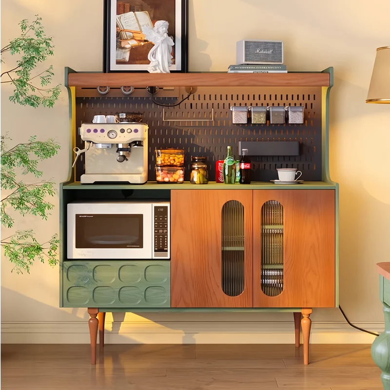 Buffet en bois massif style nordique rétro avec panneau perforé à monter soi-même